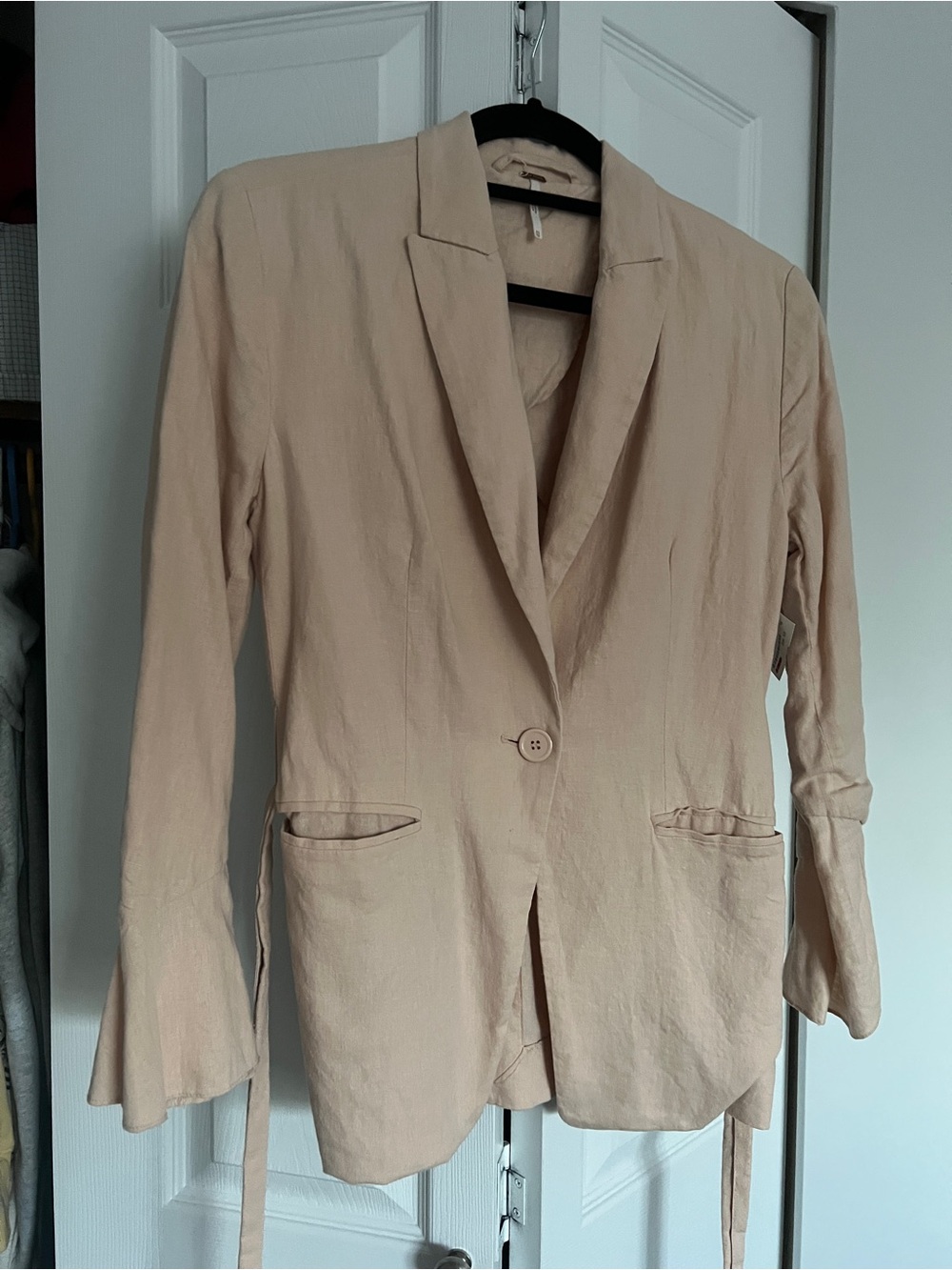Free People Beige Linen blend Single-Button Blazer
